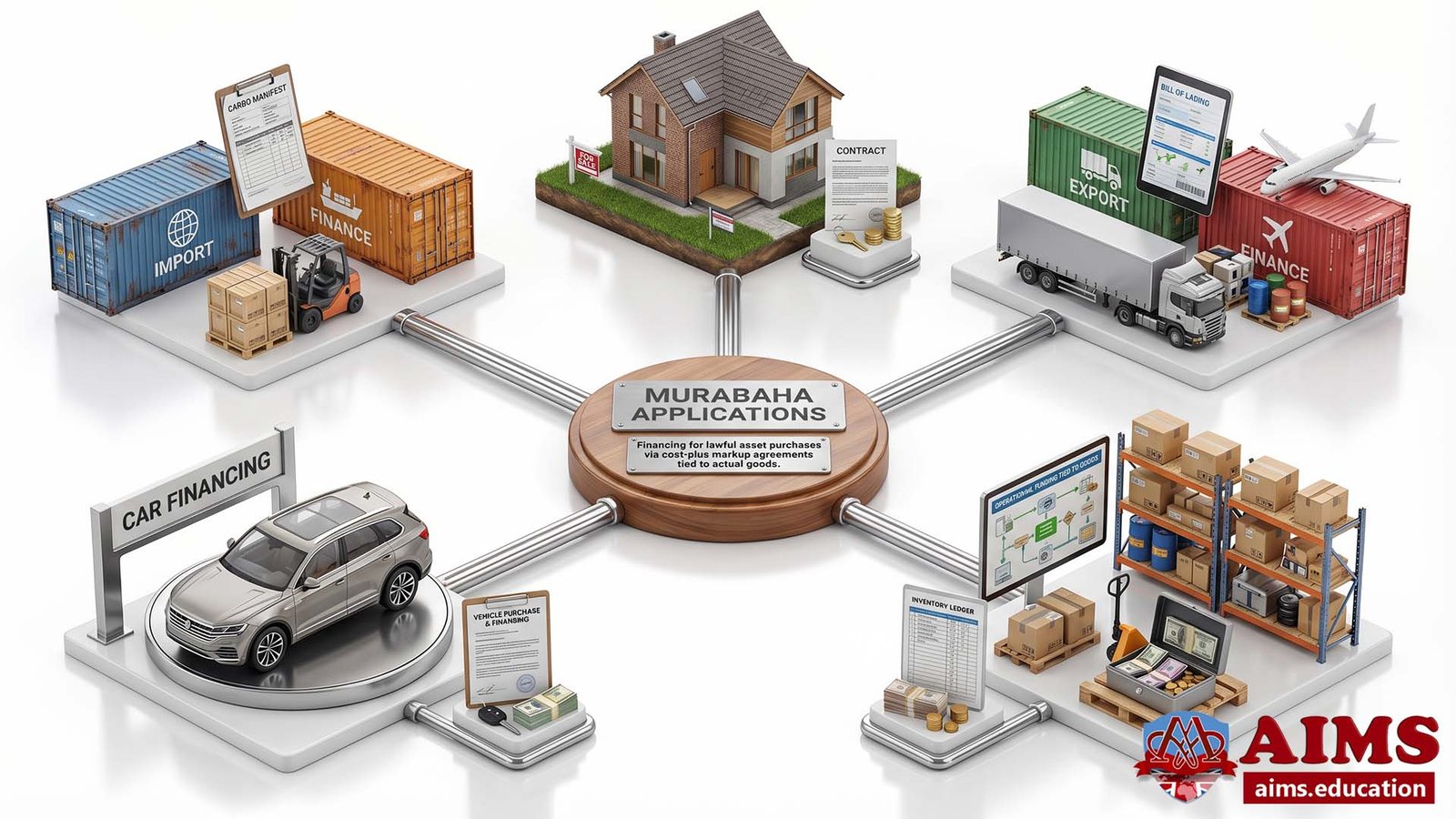 Examples and applications of Murabaha in trade, housing, cars, and goods