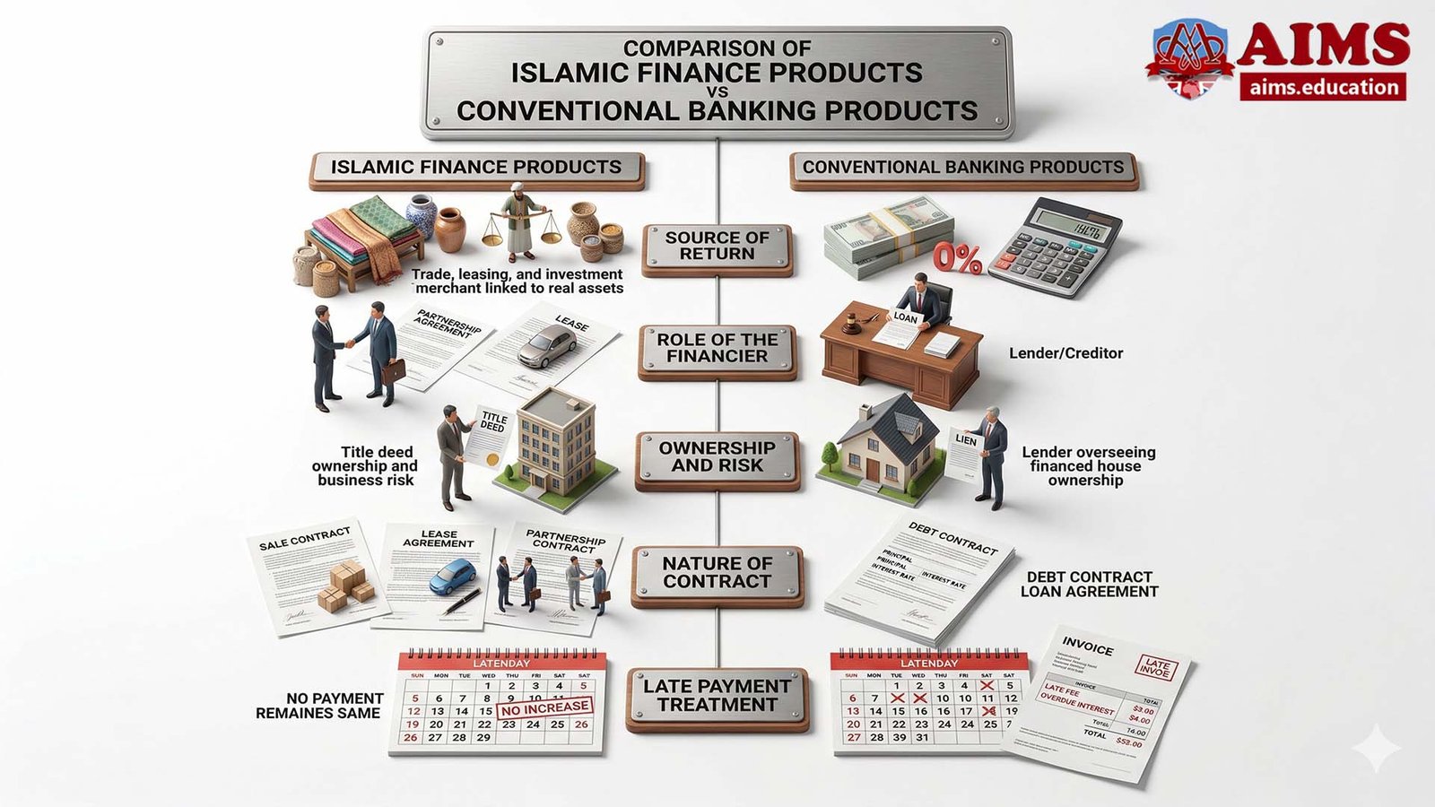 Islamic finance products vs conventional banking products comparison infographic