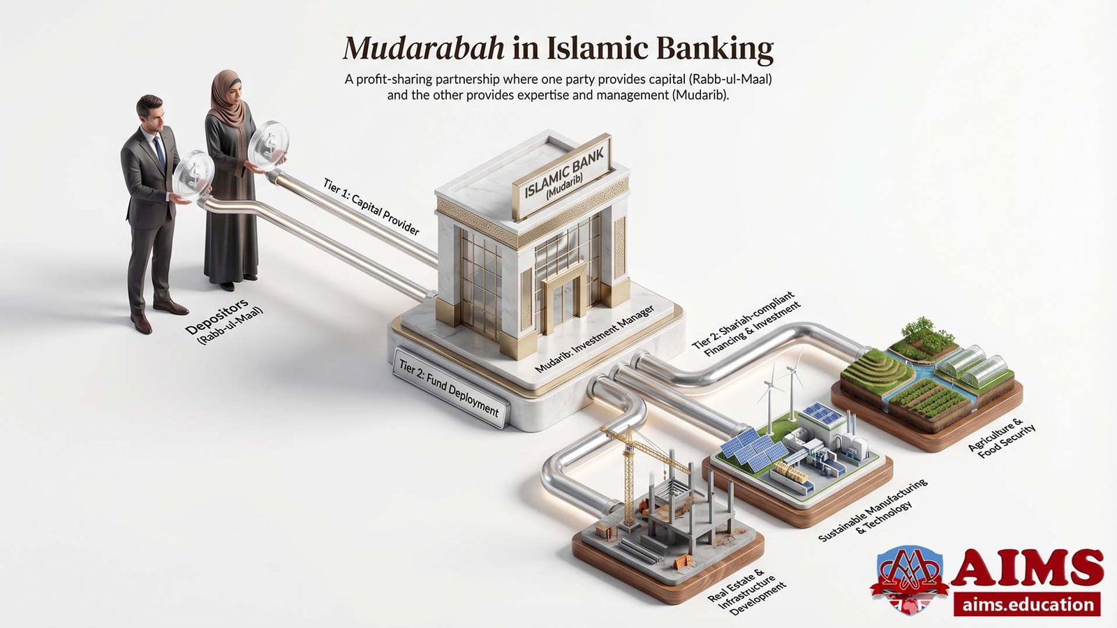 Mudarabah in Islamic banking showing two-tier investment account model