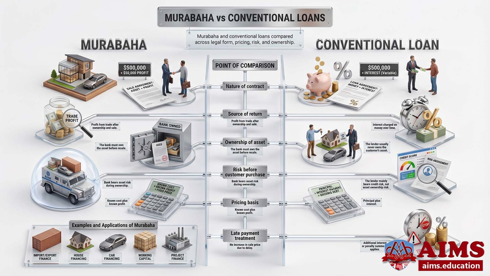 Murabaha vs conventional loans comparing asset sale, interest, and risk