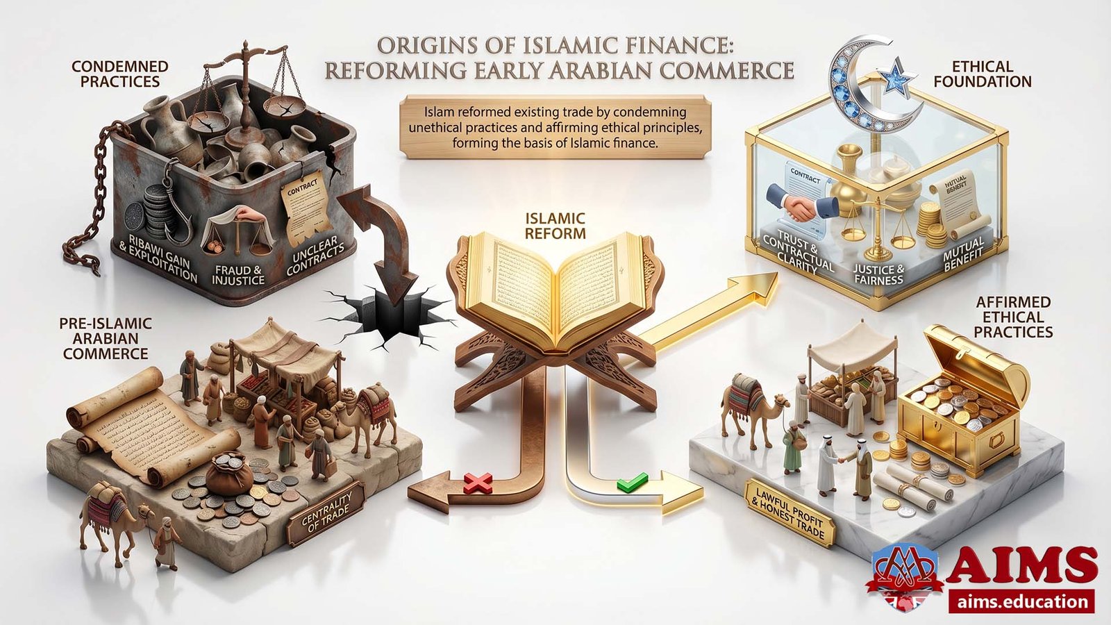 Origins of Islamic finance showing ethical reform of Arabian trade