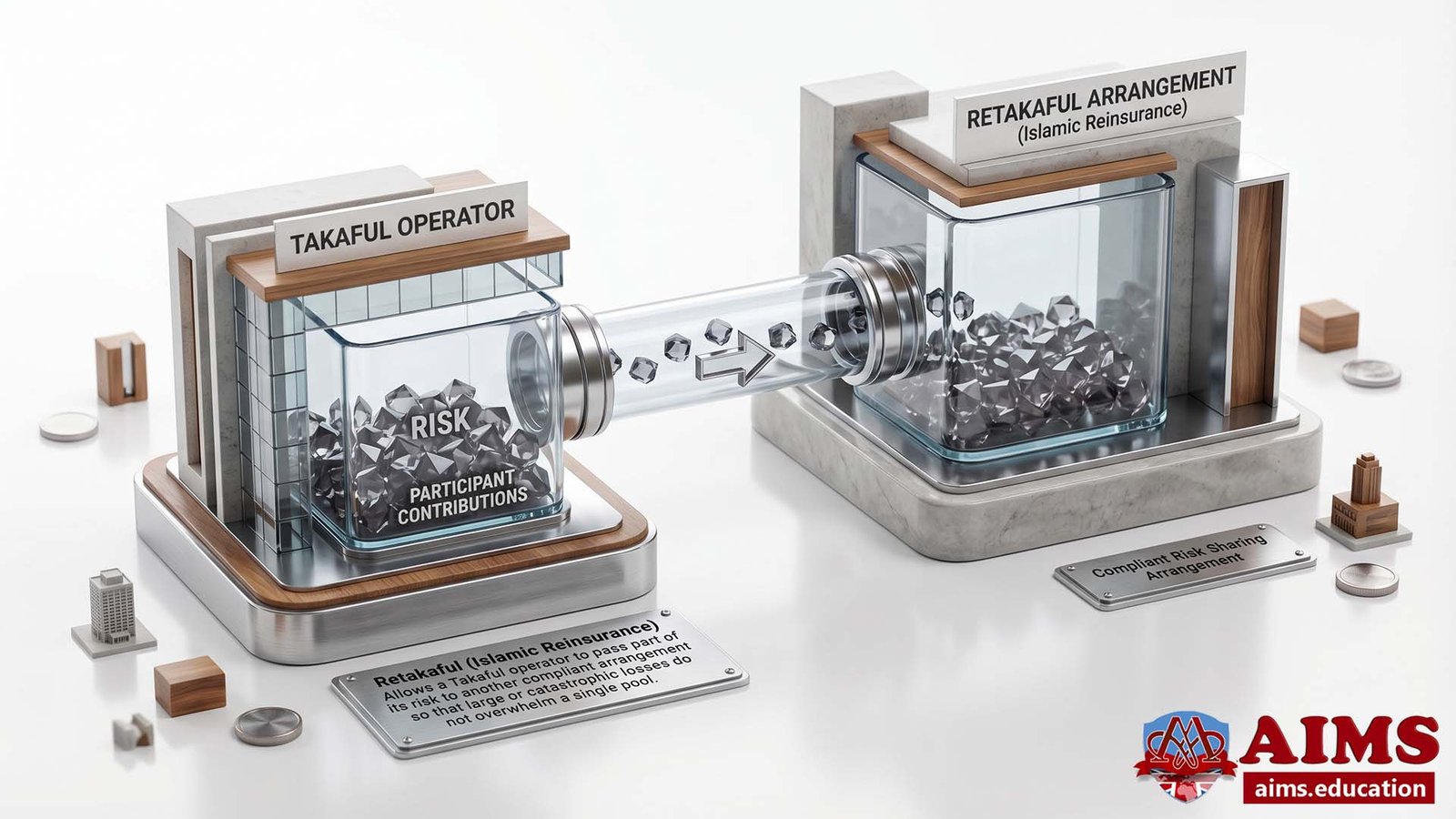 Retakaful Islamic reinsurance diagram showing risk transfer between pools
