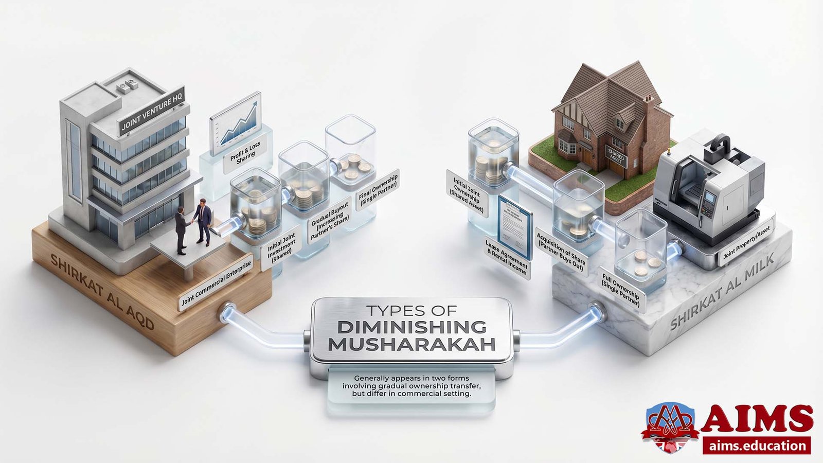 Types of Diminishing Musharakah showing Shirkat al Aqd and Shirkat al Milk