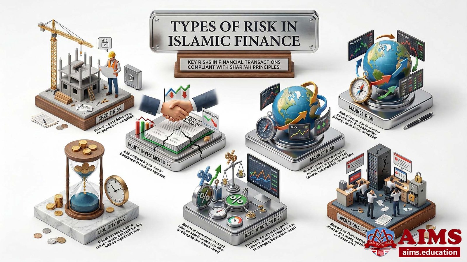 Types of risk in Islamic finance infographic with six major risks