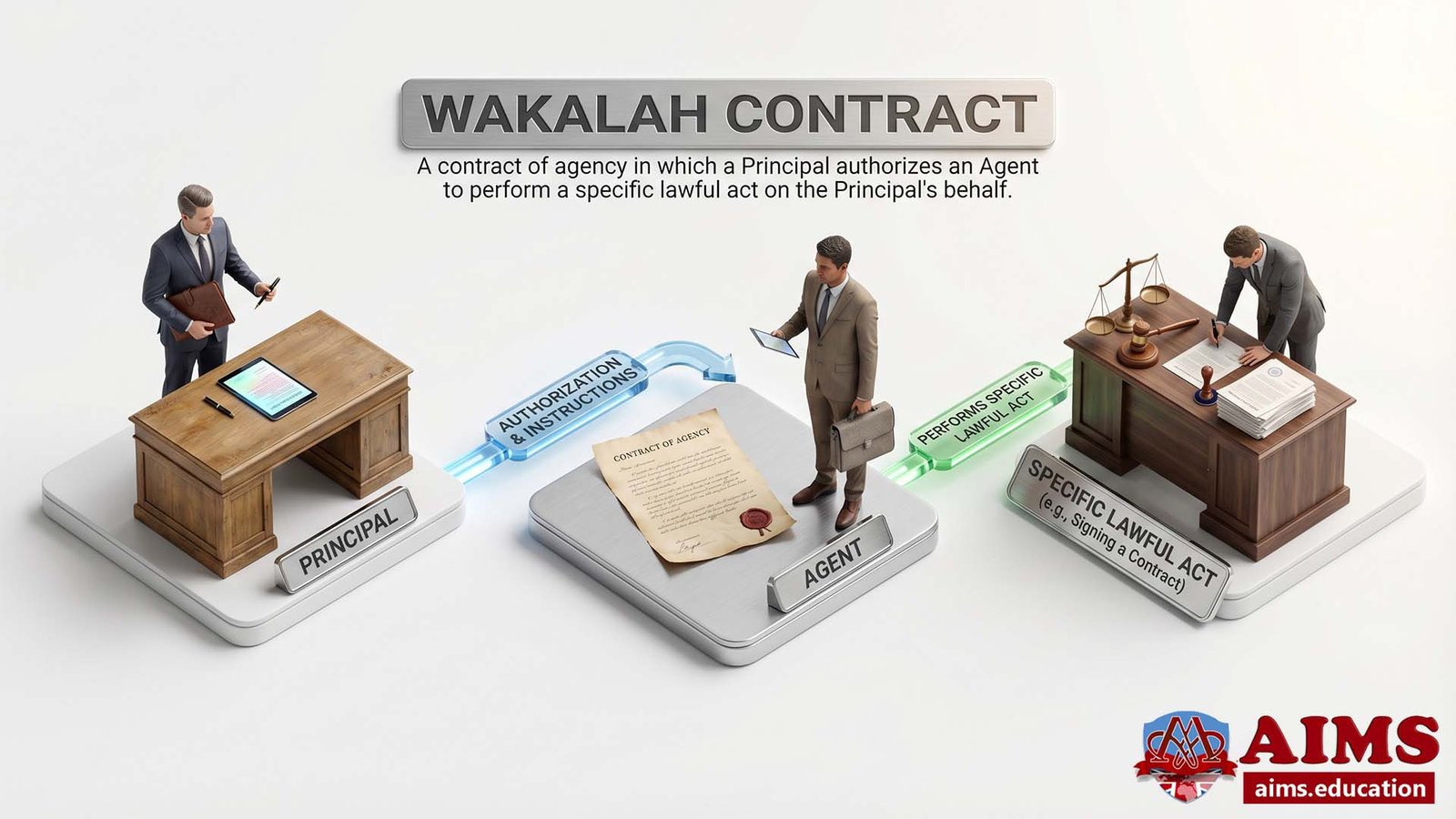 Wakalah contract diagram showing principal, agent, and lawful act