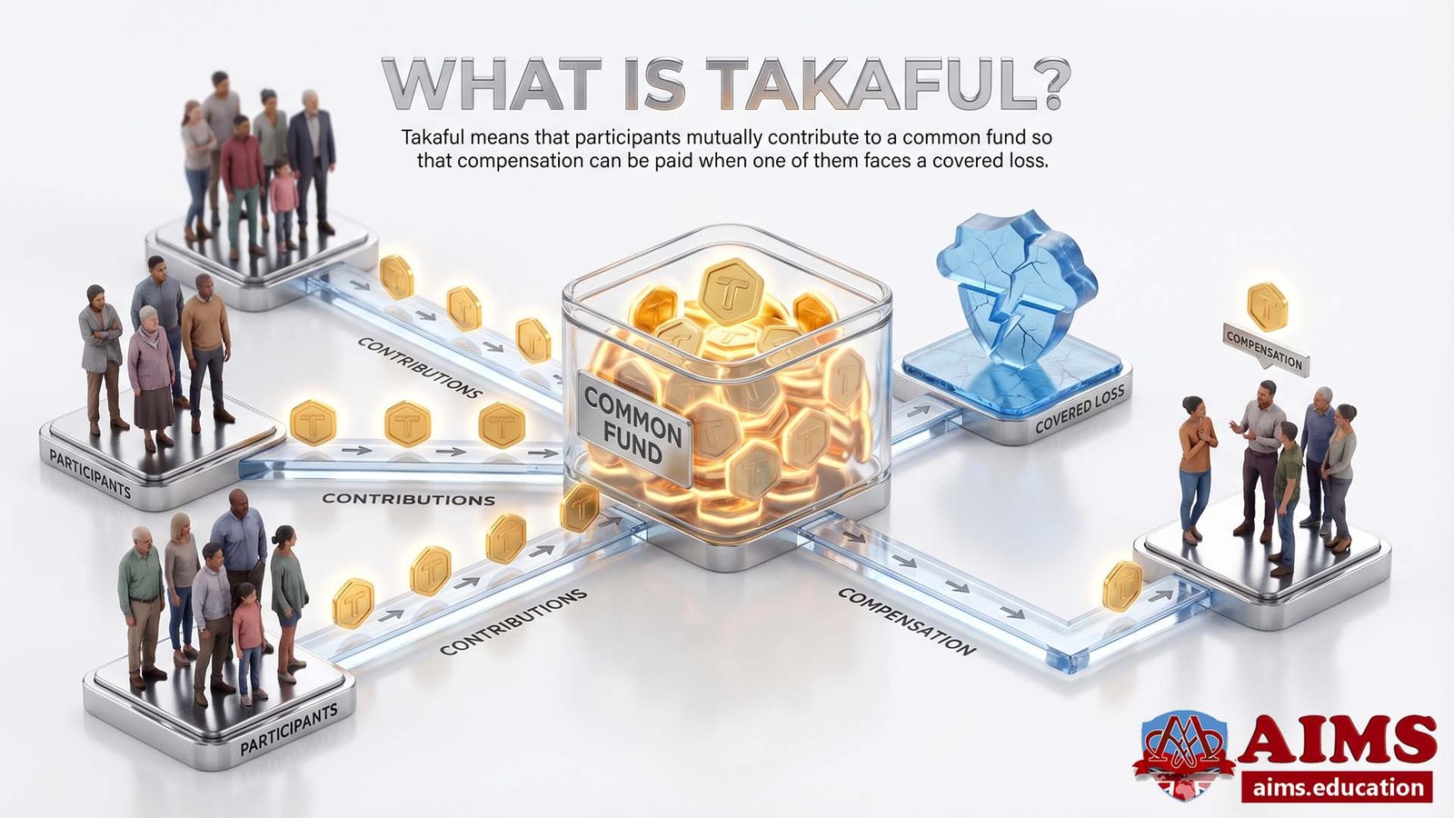 What is Takaful diagram showing participant contributions and compensation