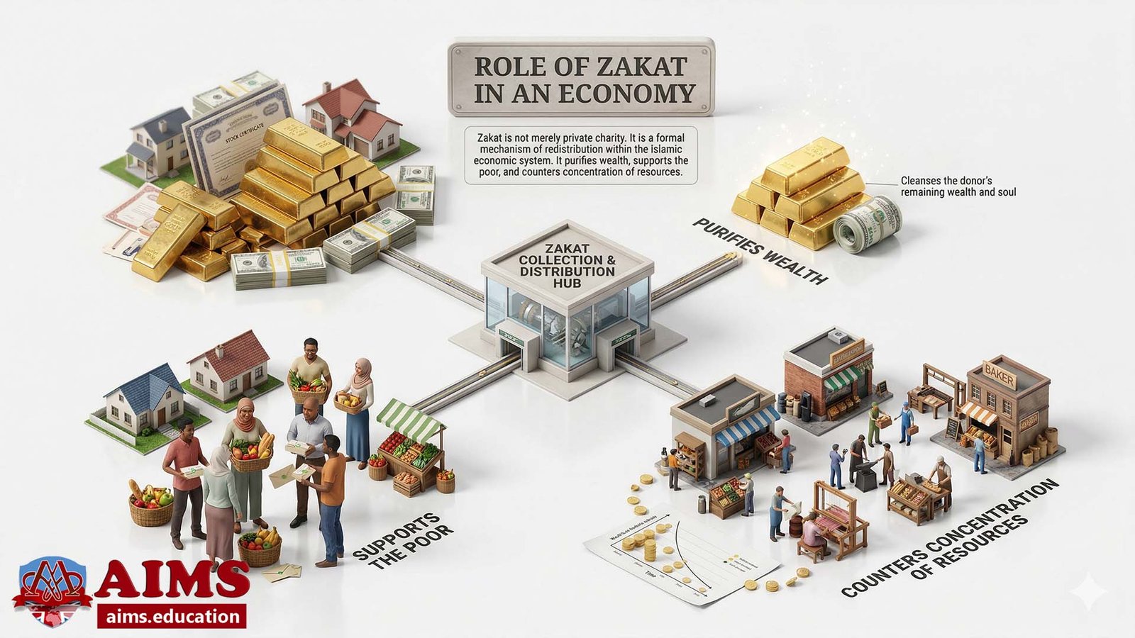Central hub facilitating Zakat and wealth distribution in Islam for socioeconomic equity.