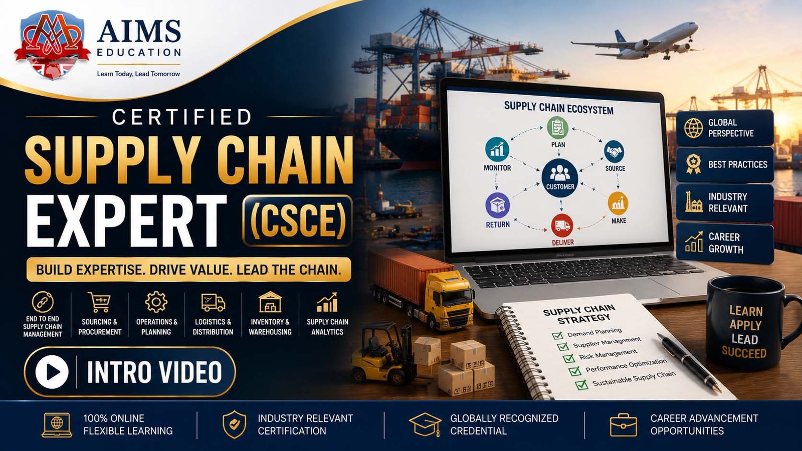 CSCE Certificate | Supply Chain Management Certification | AIMS Education Supply chain management certification online CSCE guide graphic