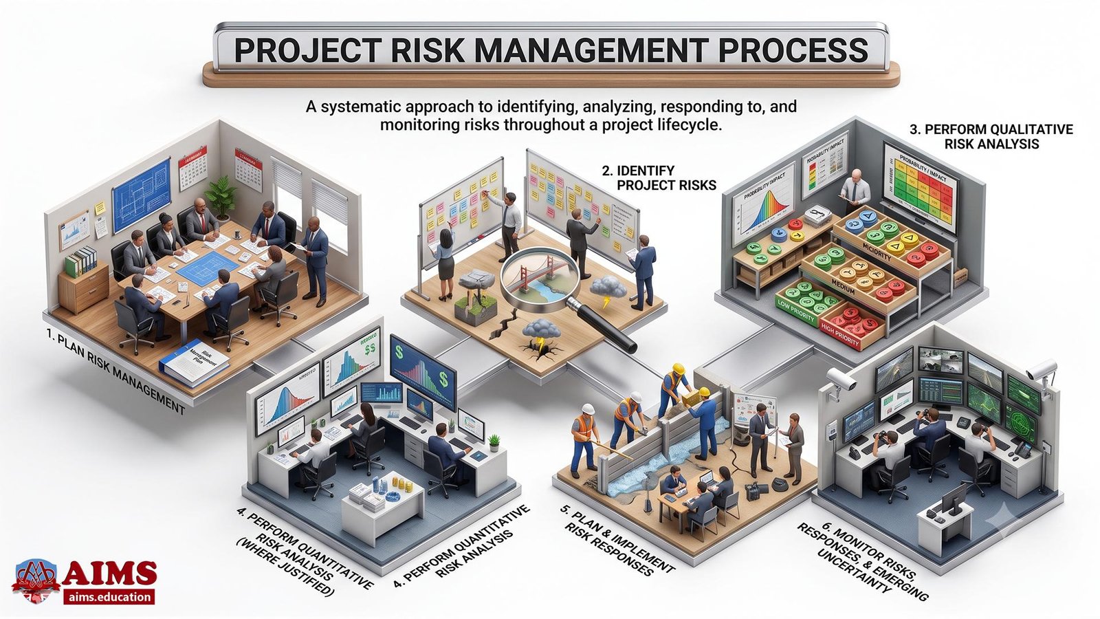 Project Risk Management: Process, Assessment, Strategies, Tools, and Examples | AIMS Education Project risk management process six-stage diagram